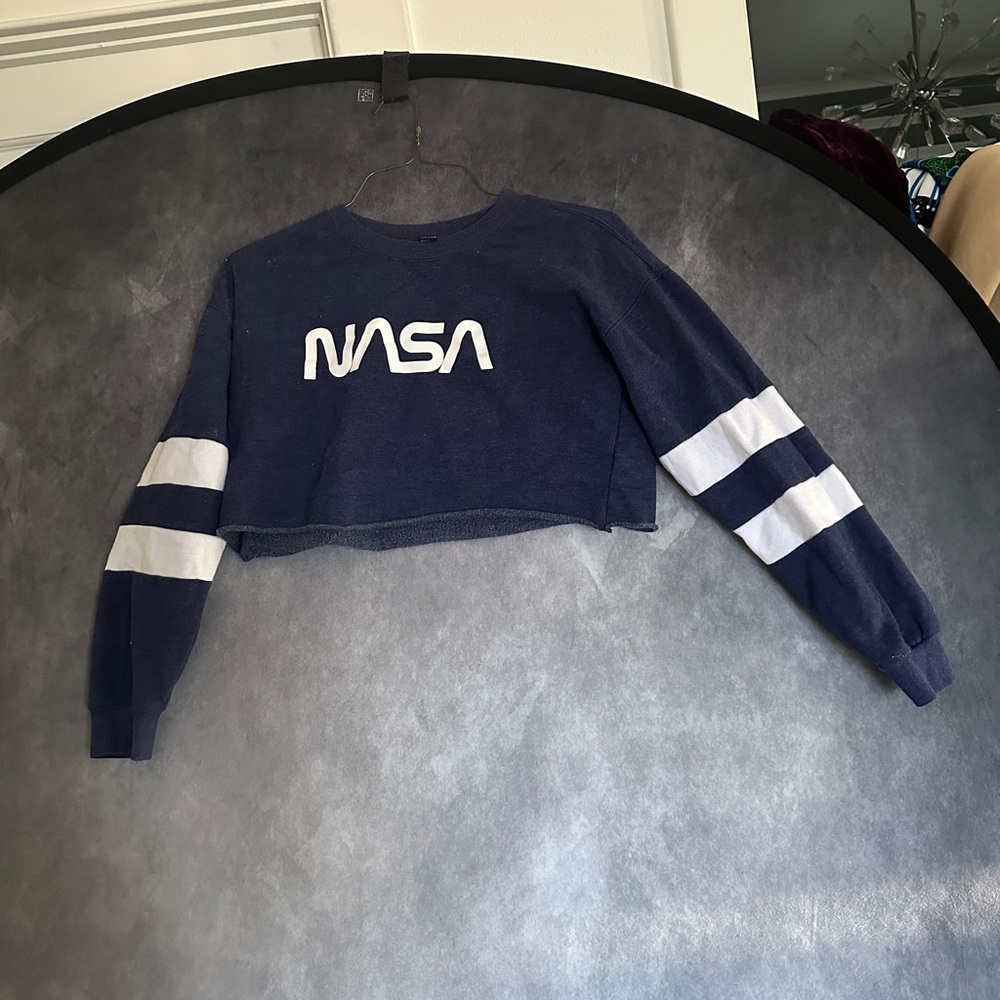 NASA Navy Blue Women's Crew Neck Crop Top Sweatshirt
